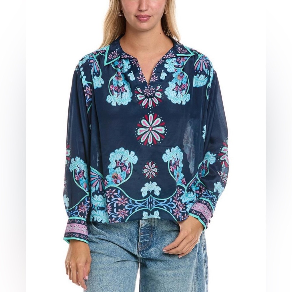 Johnny Was Women’s Amaya Silk-Blend Blouse 🌺✨New with Tag Sz S/M